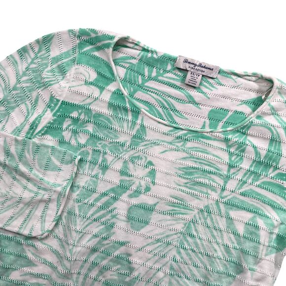 Tommy‎ Bahama XS Floral Green White 3/4 Sleeve Round Neck Pima Cotton - Picture 2 of 5